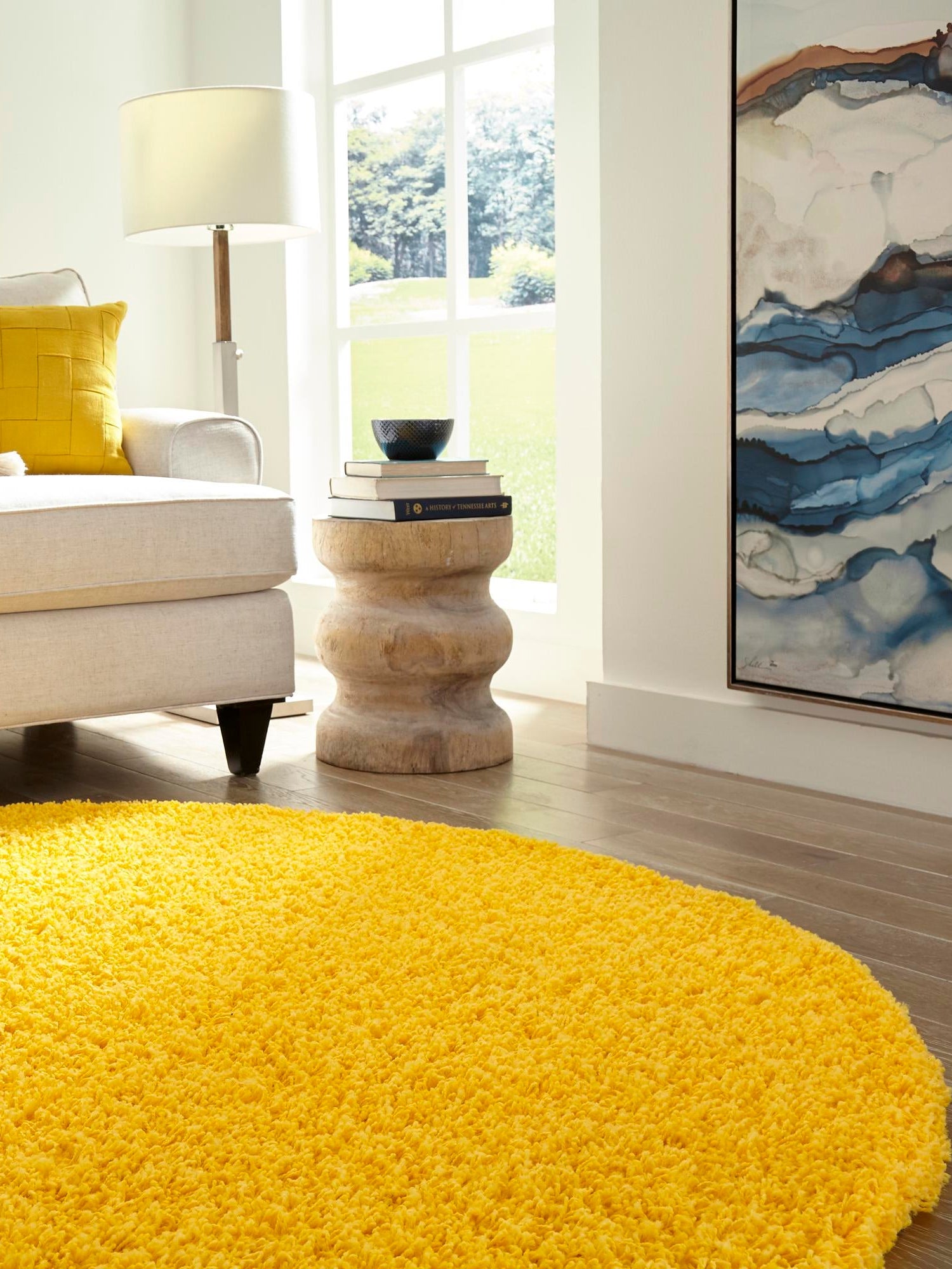Tuscan Sun Yellow 7' 1 x 7' 1 Solid Shag Round Area Rug Thick Soft Touch Fluffy & Plush Shaggy Pile Durable Minimalist Carpet for Classic Interior Design for Sale at Rug Engine
