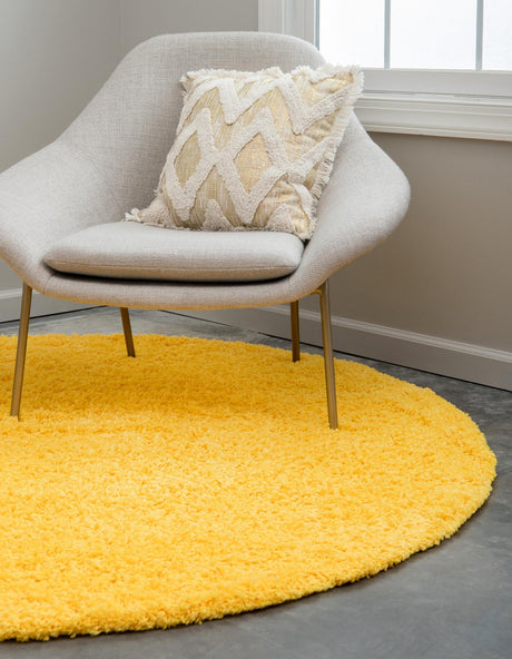 Tuscan Sun Yellow 4' 1 x 4' 1 Solid Shag Round Area Rug Thick Soft Touch Fluffy & Plush Shaggy Pile