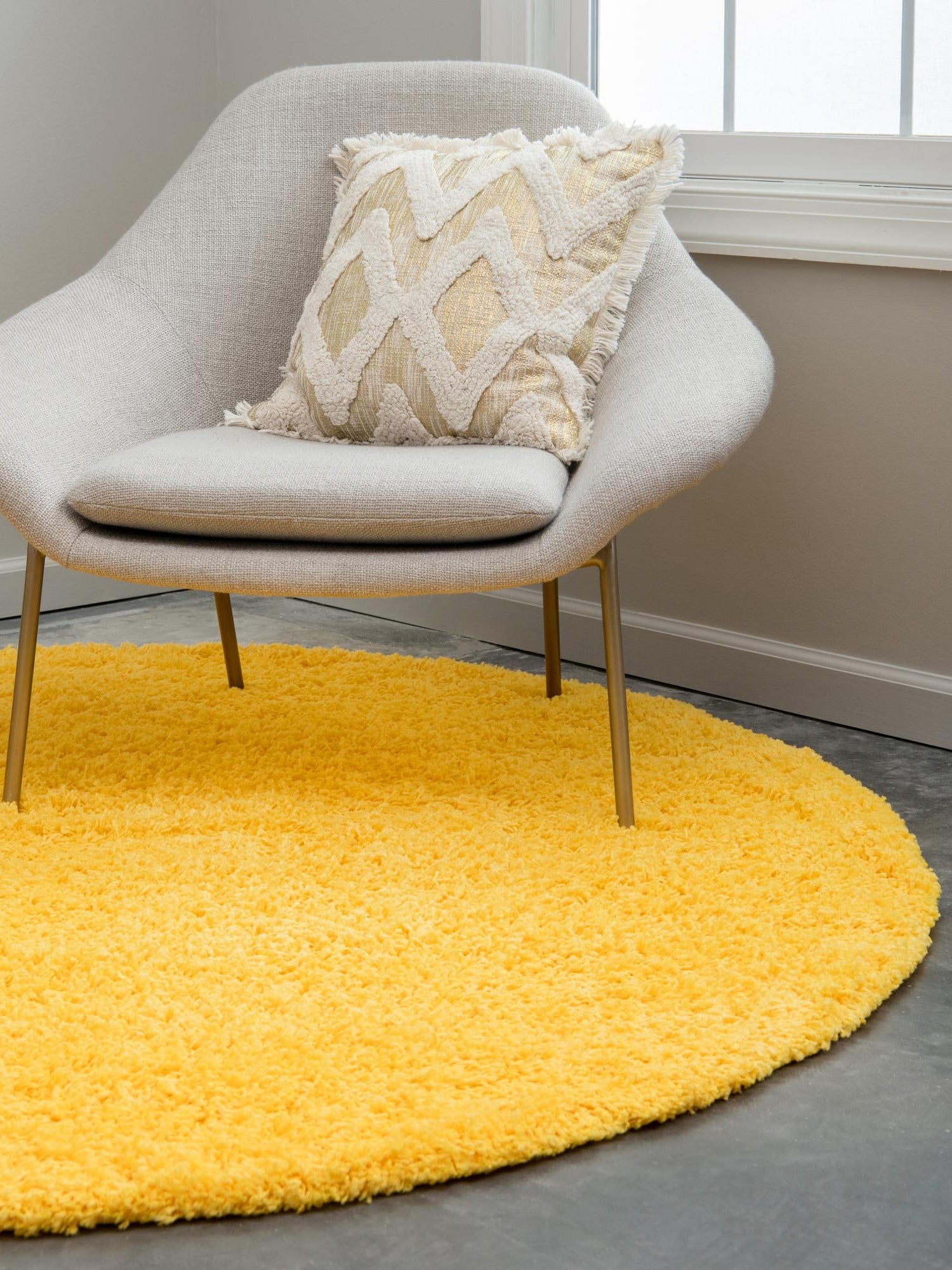 Tuscan Sun Yellow 7' 1 x 7' 1 Solid Shag Round Area Rug Thick Soft Touch Fluffy & Plush Shaggy Pile Durable Minimalist Carpet for Classic Interior Design for Sale at Rug Engine