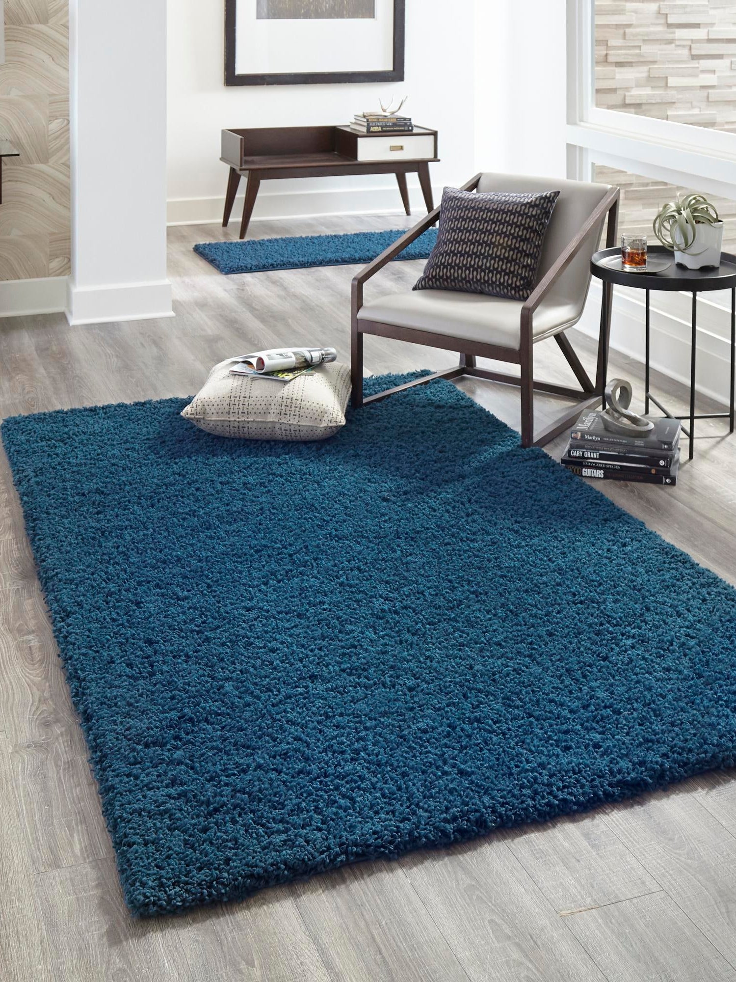 Sapphire Blue 1' x 1' Solid Shag Sample Area Rug Thick Soft Touch Fluffy & Plush Shaggy Pile Durable Minimalist Carpet for Classic Interior Design for Sale at Rug Engine