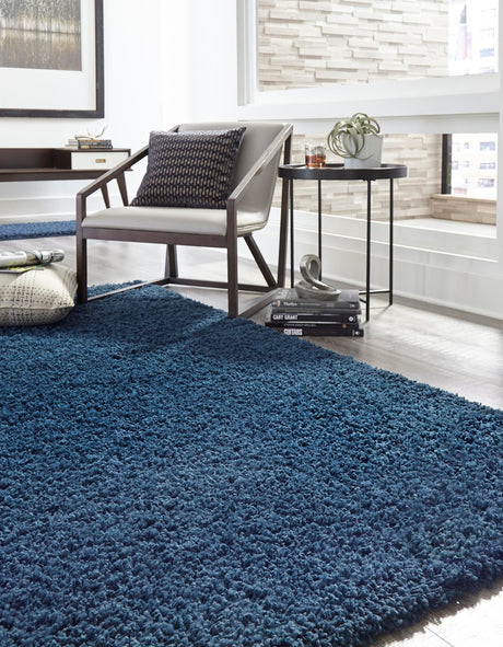 Sapphire Blue 7' 10 x 11' Solid Shag Rectangle Area Rug Thick Soft Touch Fluffy & Plush Shaggy Pile Durable Minimalist Carpet for Classic Interior Design for Sale at Rug Engine