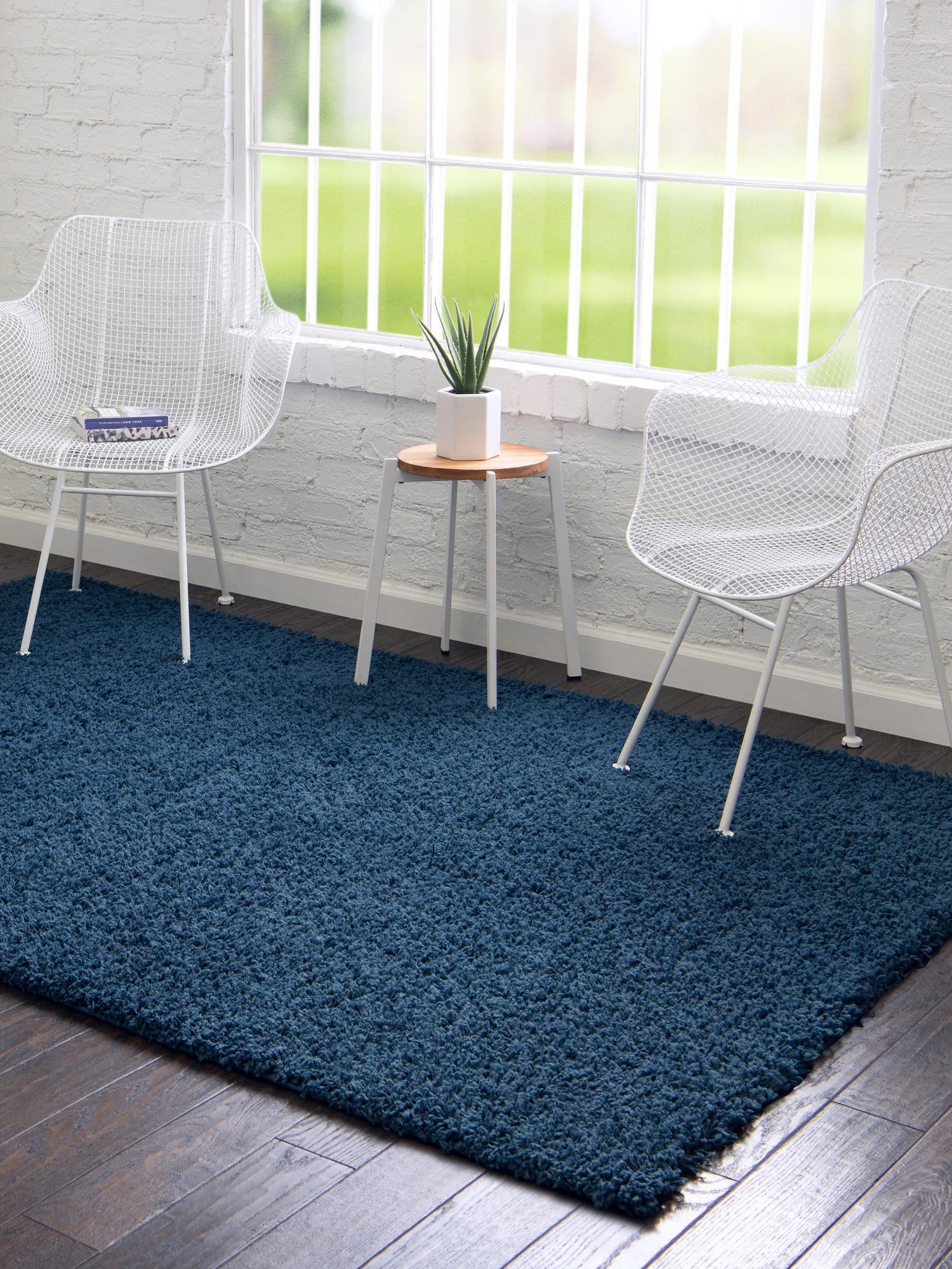 Sapphire Blue 7' 10 x 11' Solid Shag Rectangle Area Rug Thick Soft Touch Fluffy & Plush Shaggy Pile Durable Minimalist Carpet for Classic Interior Design for Sale at Rug Engine