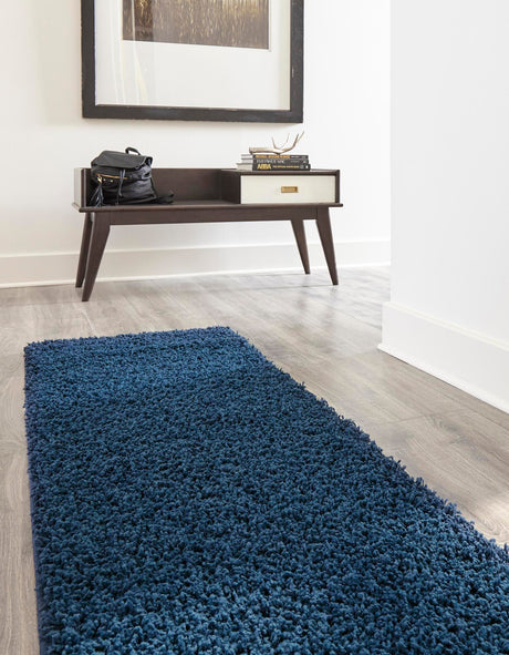 Sapphire Blue 2' 7 x 10' Solid Shag Runner Area Rug Thick Soft Touch Fluffy & Plush Shaggy Pile Durable Minimalist Carpet for Classic Interior Design for Sale at Rug Engine