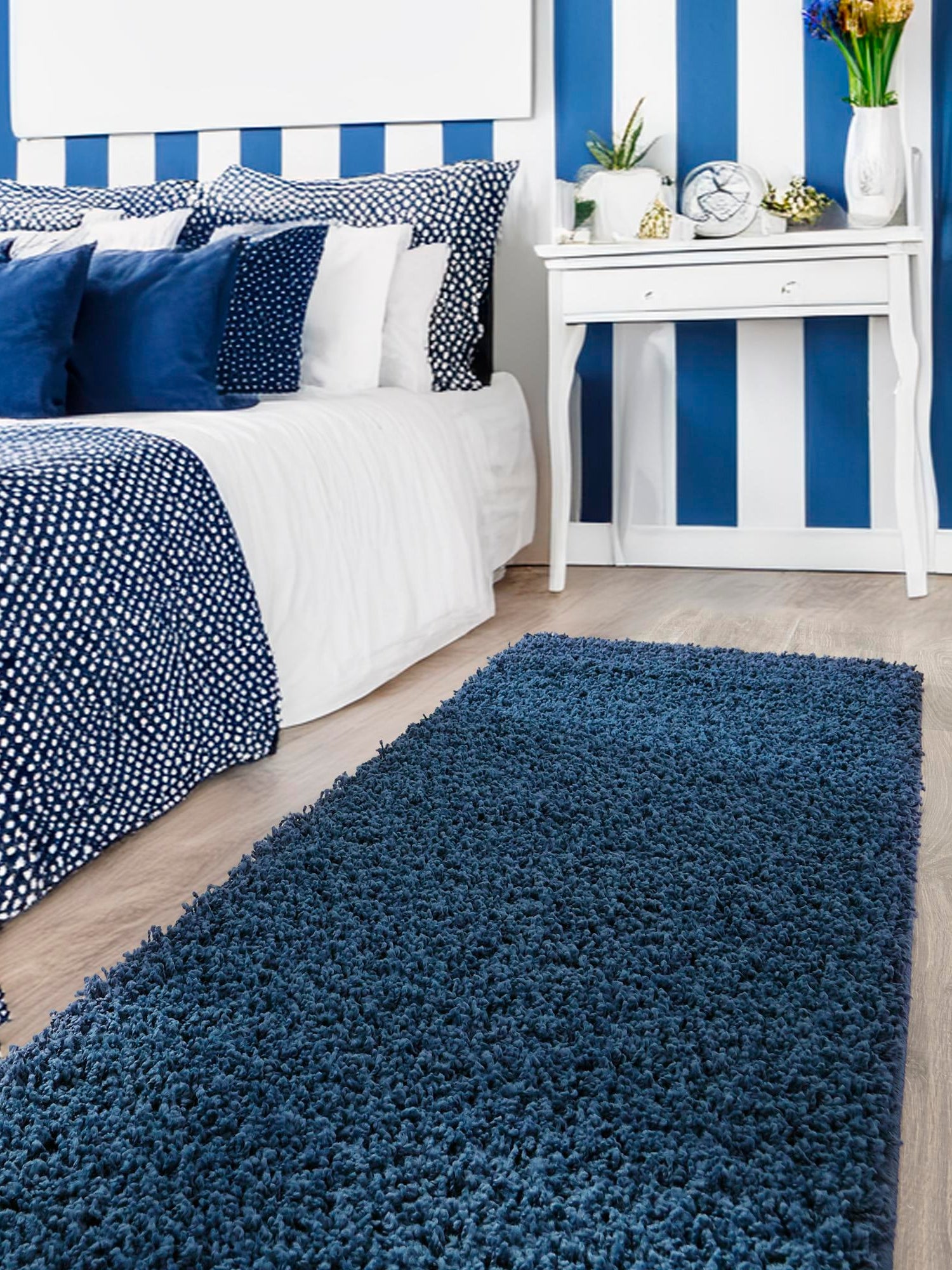 Sapphire Blue 2' 7 x 16' 5 Solid Shag Runner Area Rug Thick Soft Touch Fluffy & Plush Shaggy Pile Durable Minimalist Carpet for Classic Interior Design for Sale at Rug Engine