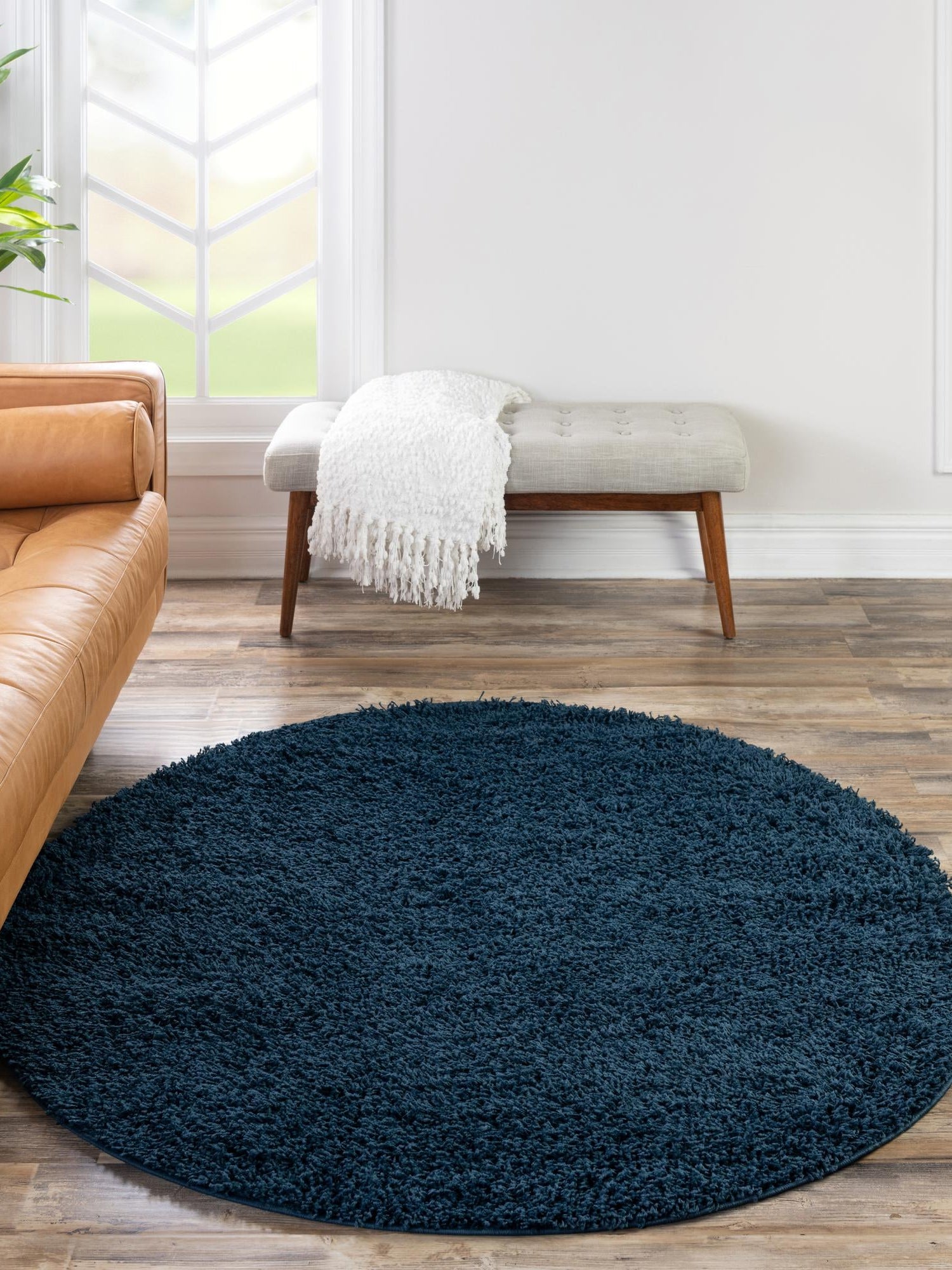 Sapphire Blue 7' 1 x 7' 1 Solid Shag Round Area Rug Thick Soft Touch Fluffy & Plush Shaggy Pile Durable Minimalist Carpet for Classic Interior Design for Sale at Rug Engine