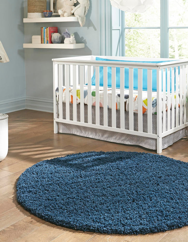 Sapphire Blue 7' 10 x 7' 10 Solid Shag Round Area Rug Thick Soft Touch Fluffy & Plush Shaggy Pile