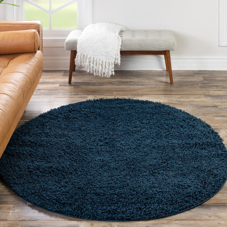 Sapphire Blue 7' 10 x 7' 10 Solid Shag Round Area Rug Thick Soft Touch Fluffy & Plush Shaggy Pile Durable Minimalist Carpet for Classic Interior Design for Sale at Rug Engine