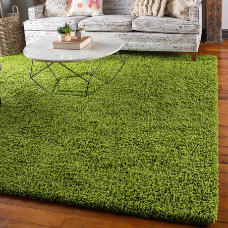 Grass Green 7' 10 x 7' 10 Solid Shag Square Area Rug Thick Soft Touch Fluffy & Plush Shaggy Pile