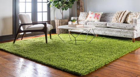 Grass Green 7' 10 x 7' 10 Solid Shag Square Area Rug Thick Soft Touch Fluffy & Plush Shaggy Pile Durable Minimalist Carpet for Classic Interior Design for Sale at Rug Engine
