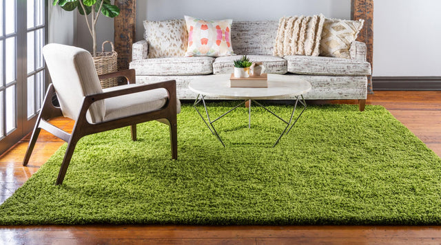 Grass Green 7' 10 x 7' 10 Solid Shag Square Area Rug Thick Soft Touch Fluffy & Plush Shaggy Pile