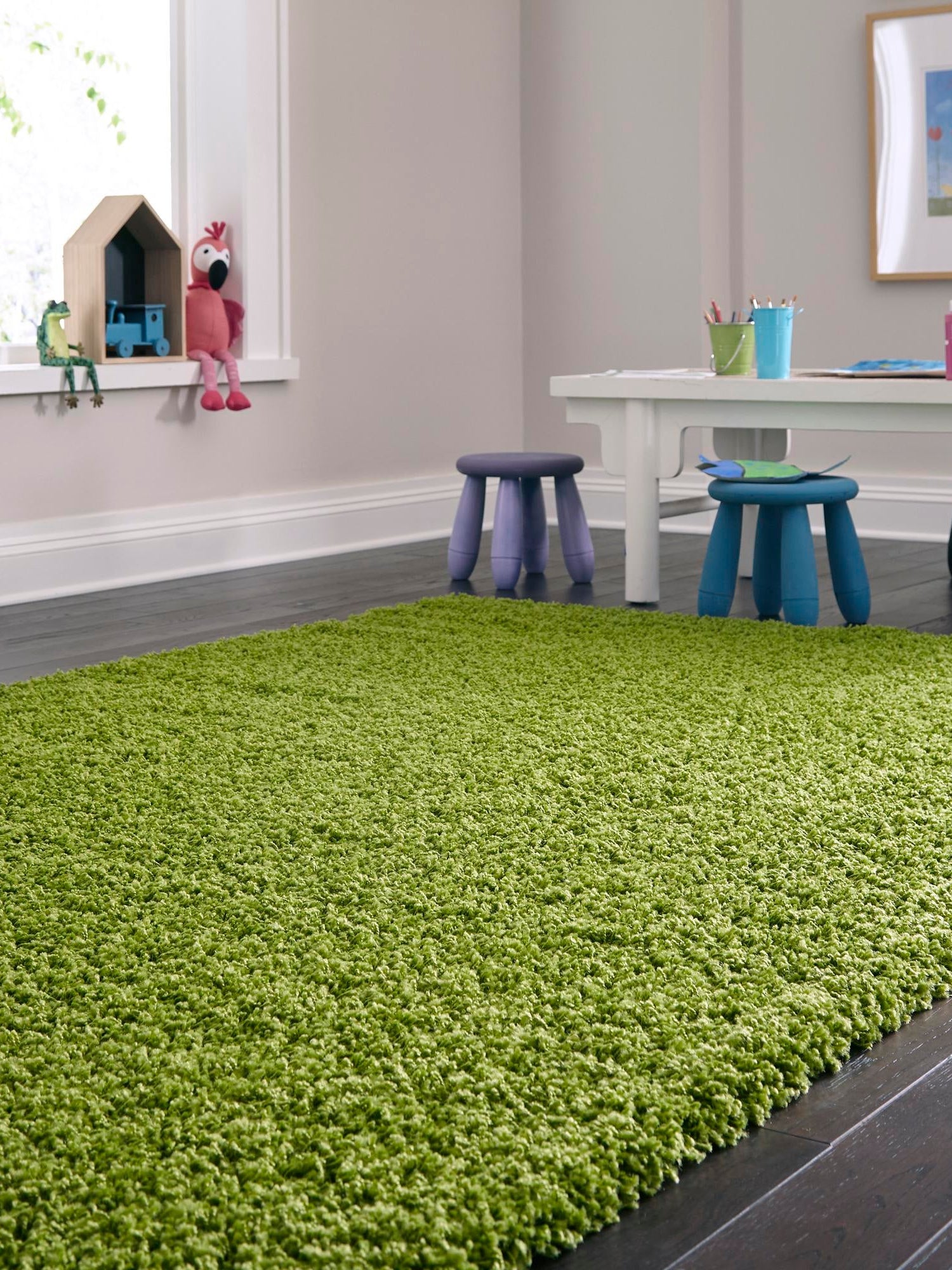 Grass Green 7' 10 x 10' Solid Shag Rectangle Area Rug Thick Soft Touch Fluffy & Plush Shaggy Pile Durable Minimalist Carpet for Classic Interior Design for Sale at Rug Engine
