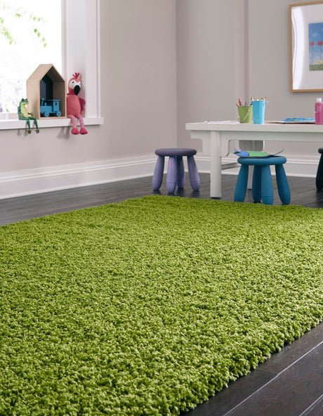 Grass Green 4' 1 x 6' 1 Solid Shag Rectangle Area Rug Thick Soft Touch Fluffy & Plush Shaggy Pile Discounted Clearance Final Sale Durable Minimalist Carpet for Classic Interior Design for Sale at Rug Engine