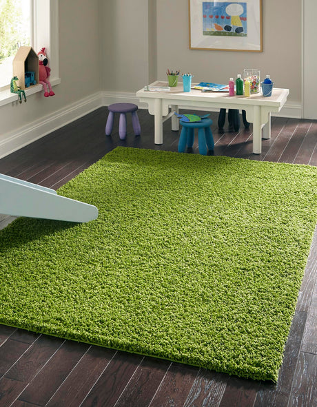 Grass Green 4' 1 x 6' 1 Solid Shag Rectangle Area Rug Thick Soft Touch Fluffy & Plush Shaggy Pile Discounted Clearance Final Sale Durable Minimalist Carpet for Classic Interior Design for Sale at Rug Engine