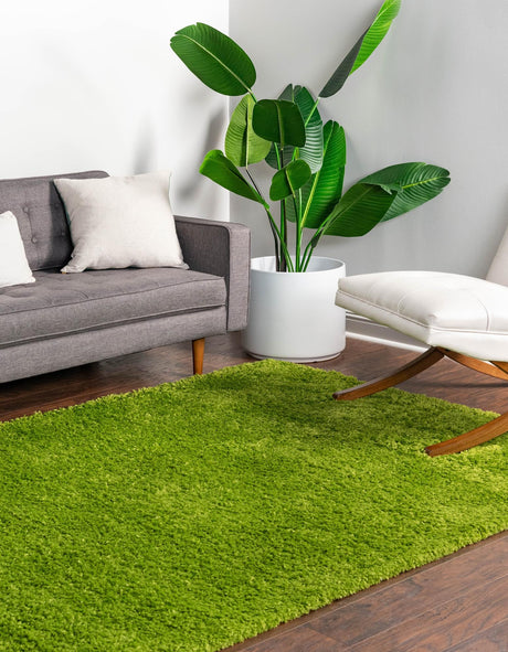 Grass Green 4' 1 x 6' 1 Solid Shag Rectangle Area Rug Thick Soft Touch Fluffy & Plush Shaggy Pile Discounted Clearance Final Sale Durable Minimalist Carpet for Classic Interior Design for Sale at Rug Engine