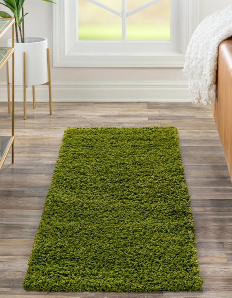 Grass Green 2' 7 x 13' 1 Solid Shag Runner Area Rug Thick Soft Touch Fluffy & Plush Shaggy Pile Durable Minimalist Carpet for Classic Interior Design for Sale at Rug Engine