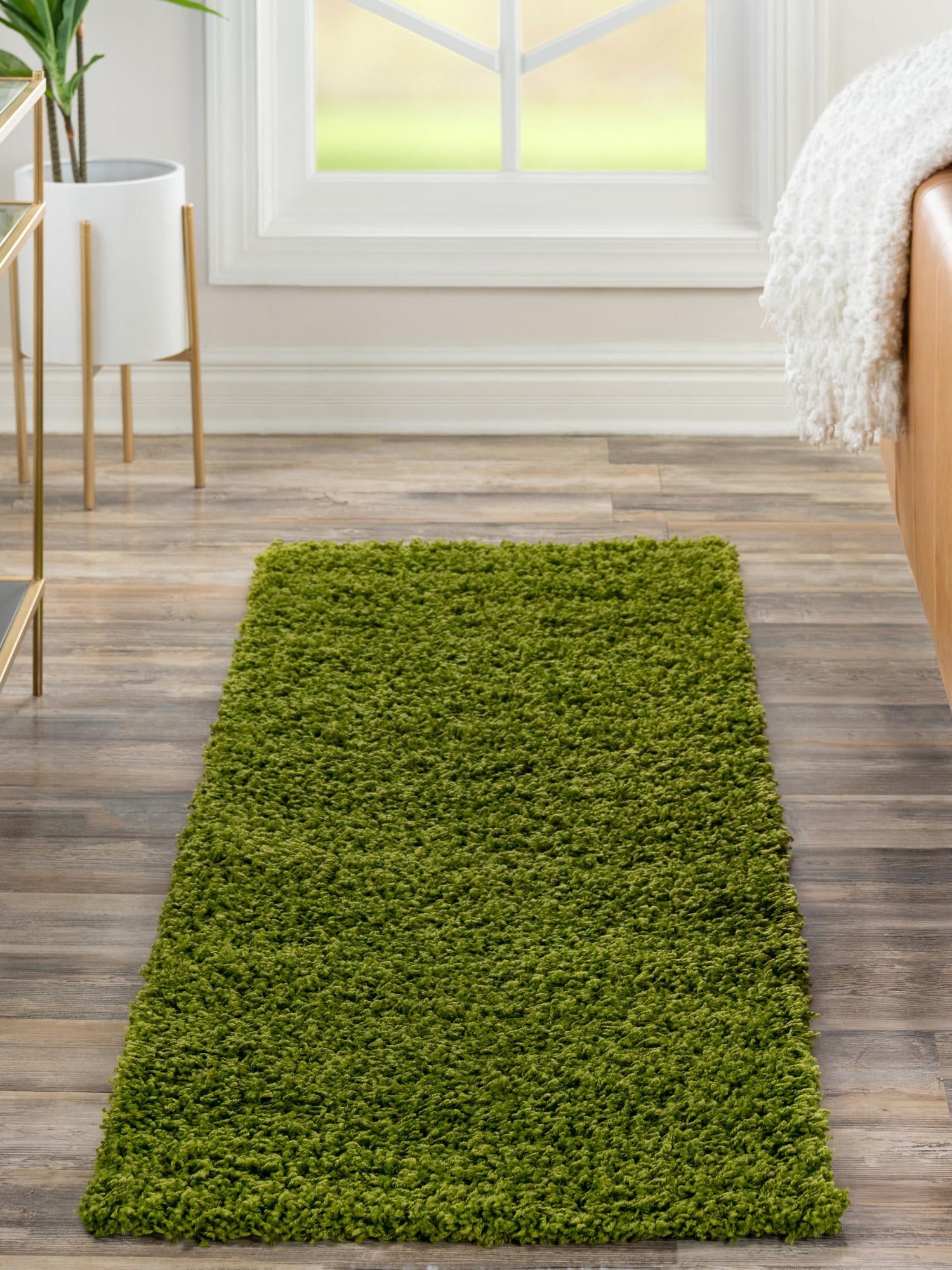 Grass Green 2' 7 x 10' Solid Shag Runner Area Rug Thick Soft Touch Fluffy & Plush Shaggy Pile Durable Minimalist Carpet for Classic Interior Design for Sale at Rug Engine