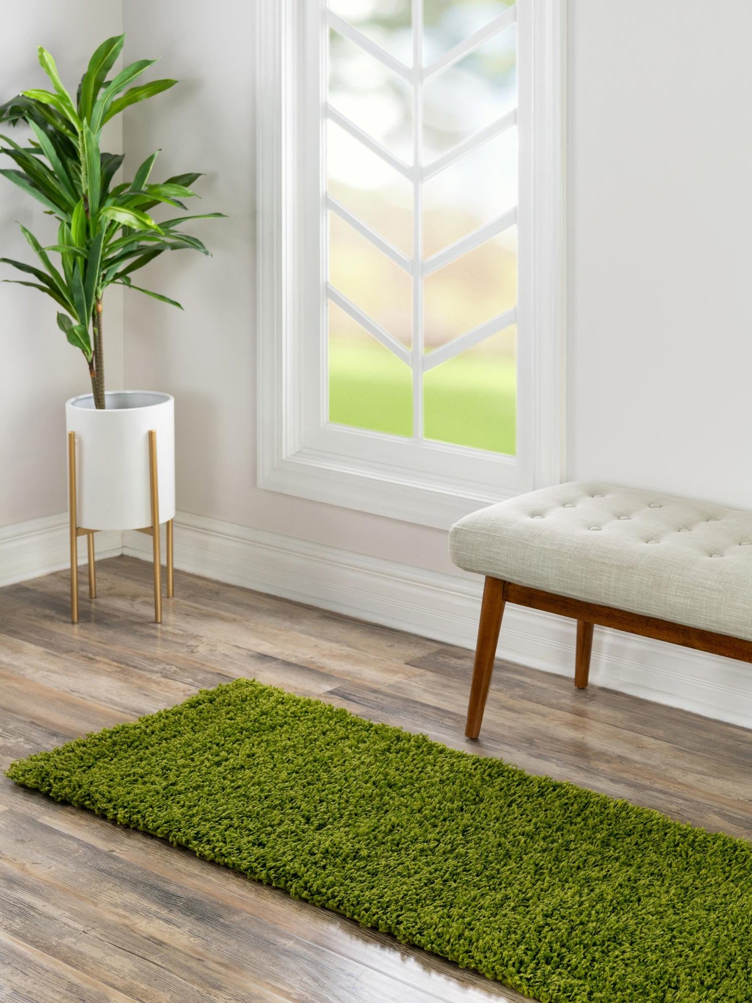 Grass Green 2' 1 x 6' 5 Solid Shag Runner Area Rug Thick Soft Touch Fluffy & Plush Shaggy Pile Durable Minimalist Carpet for Classic Interior Design for Sale at Rug Engine