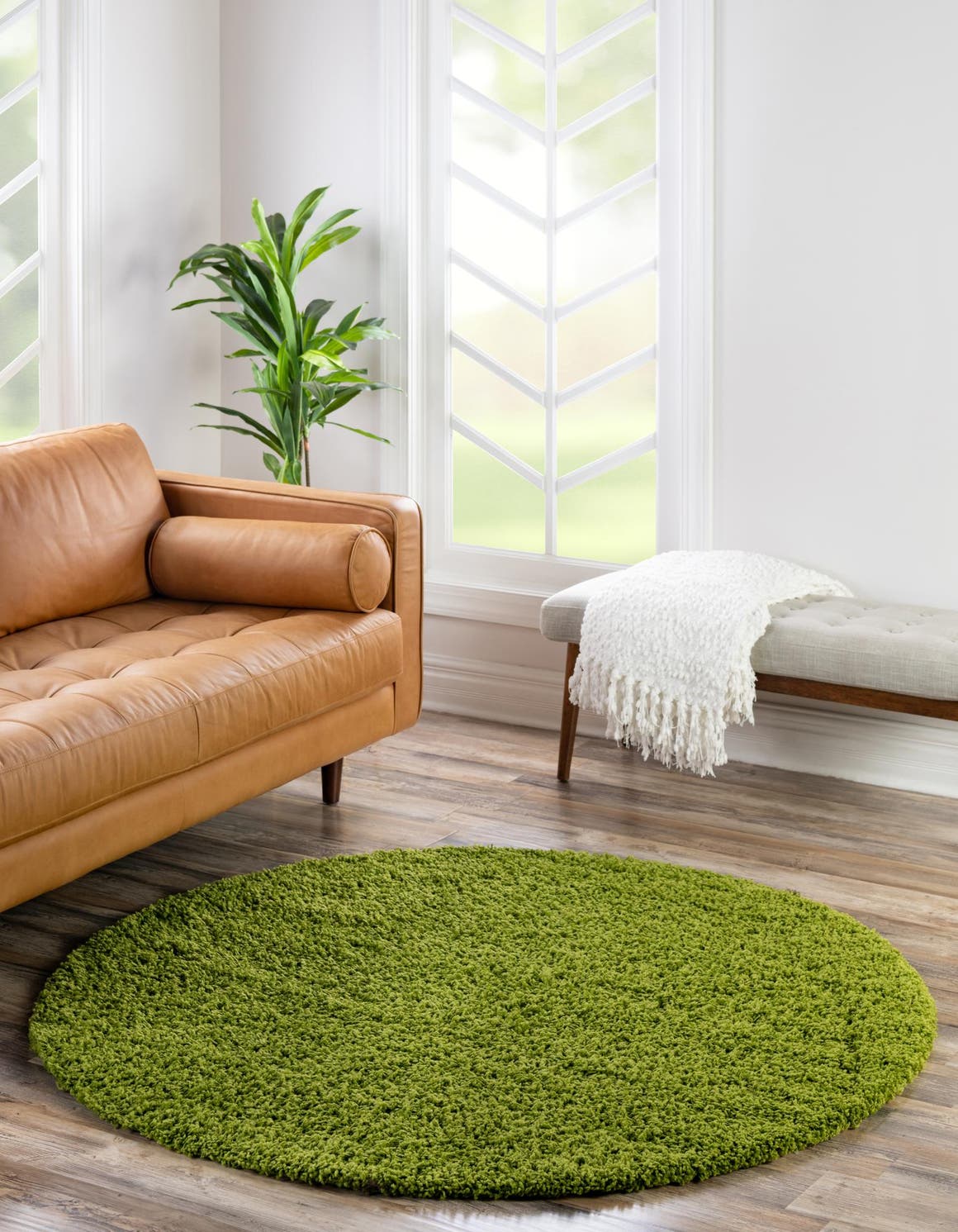 Grass Green 4' 1 x 4' 1 Solid Shag Round Area Rug Thick Soft Touch Fluffy & Plush Shaggy Pile Durable Minimalist Carpet for Classic Interior Design for Sale at Rug Engine