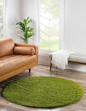 Grass Green 4' 1 x 4' 1 Solid Shag Round Area Rug Thick Soft Touch Fluffy & Plush Shaggy Pile