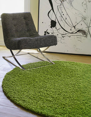 Grass Green 4' 1 x 4' 1 Solid Shag Round Area Rug Thick Soft Touch Fluffy & Plush Shaggy Pile