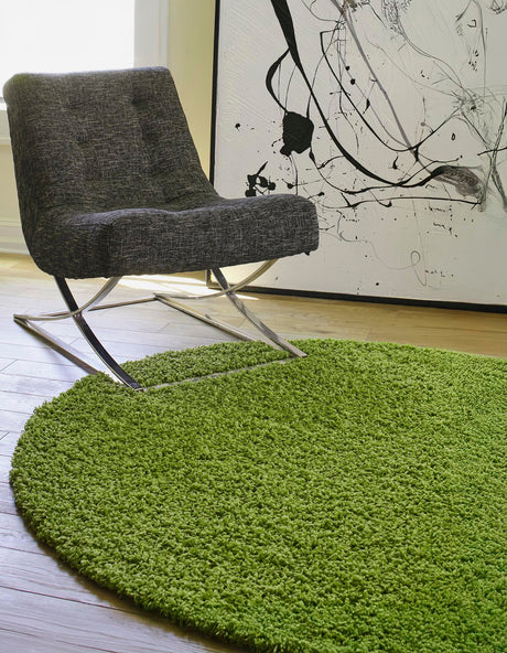 Grass Green 4' 1 x 4' 1 Solid Shag Round Area Rug Thick Soft Touch Fluffy & Plush Shaggy Pile Durable Minimalist Carpet for Classic Interior Design for Sale at Rug Engine