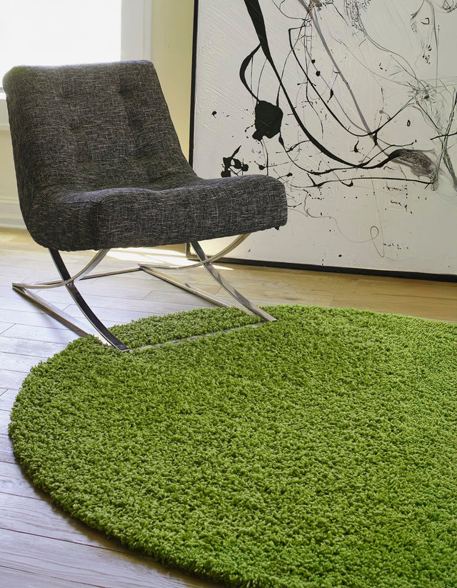 Grass Green 4' 1 x 4' 1 Solid Shag Round Area Rug Thick Soft Touch Fluffy & Plush Shaggy Pile