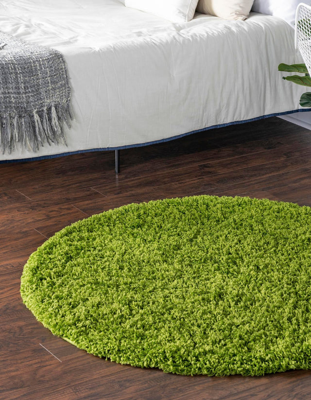 Grass Green 4' 1 x 4' 1 Solid Shag Round Area Rug Thick Soft Touch Fluffy & Plush Shaggy Pile