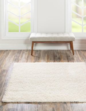 Snow White 3' 1 x 3' 1 Solid Shag Square Area Rug Thick Soft Touch Fluffy & Plush Shaggy Pile