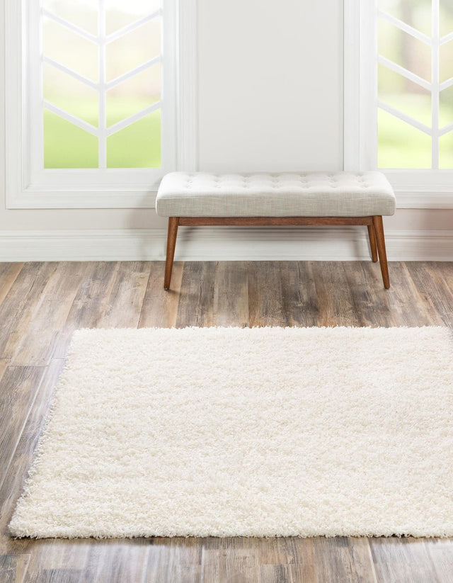 Snow White 3' 1 x 3' 1 Solid Shag Square Area Rug Thick Soft Touch Fluffy & Plush Shaggy Pile