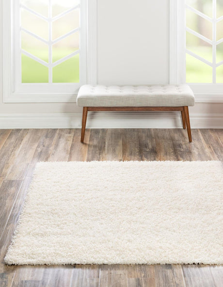 Snow White 7' 10 x 7' 10 Solid Shag Square Area Rug Thick Soft Touch Fluffy & Plush Shaggy Pile