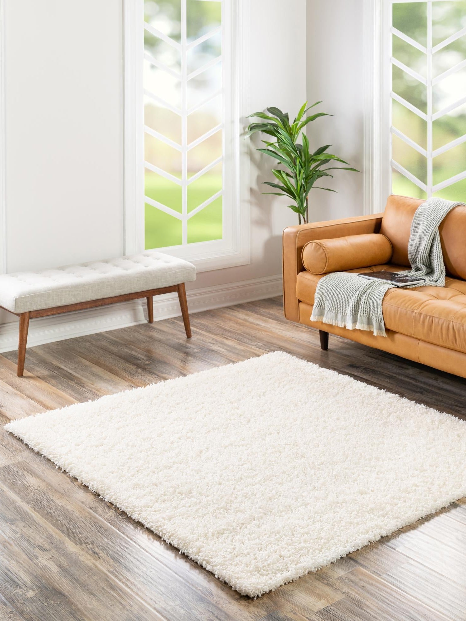 Snow White 5' 3 x 5' 3 Solid Shag Square Area Rug Thick Soft Touch Fluffy & Plush Shaggy Pile Durable Minimalist Carpet for Classic Interior Design for Sale at Rug Engine