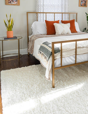 Snow White 4' 1 x 6' 1 Solid Shag Rectangle Area Rug Thick Soft Touch Fluffy & Plush Shaggy Pile