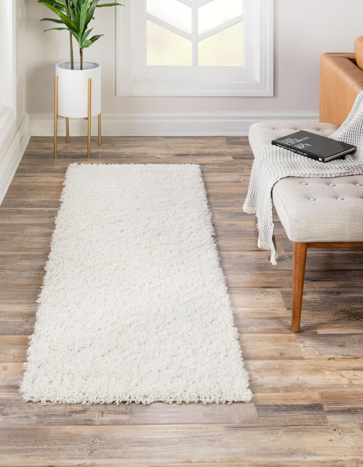 Snow White 2' 7 x 16' 5 Solid Shag Runner Area Rug Thick Soft Touch Fluffy & Plush Shaggy Pile Durable Minimalist Carpet for Classic Interior Design for Sale at Rug Engine