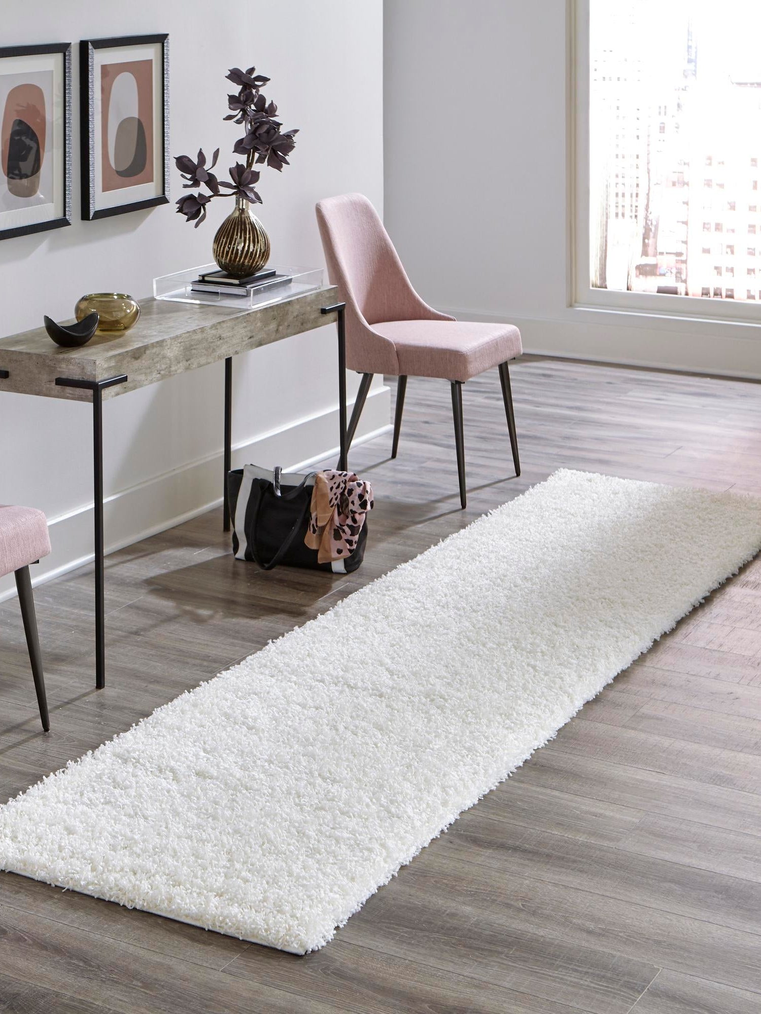 Snow White 2' 7 x 19' 8 Solid Shag Runner Area Rug Thick Soft Touch Fluffy & Plush Shaggy Pile Durable Minimalist Carpet for Classic Interior Design for Sale at Rug Engine