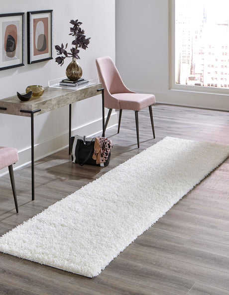 Snow White 2' 7 x 19' 8 Solid Shag Runner Area Rug Thick Soft Touch Fluffy & Plush Shaggy Pile Durable Minimalist Carpet for Classic Interior Design for Sale at Rug Engine