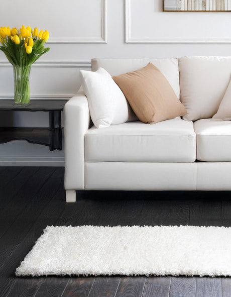 Snow White 2' 7 x 13' 1 Solid Shag Runner Area Rug Thick Soft Touch Fluffy & Plush Shaggy Pile Durable Minimalist Carpet for Classic Interior Design for Sale at Rug Engine