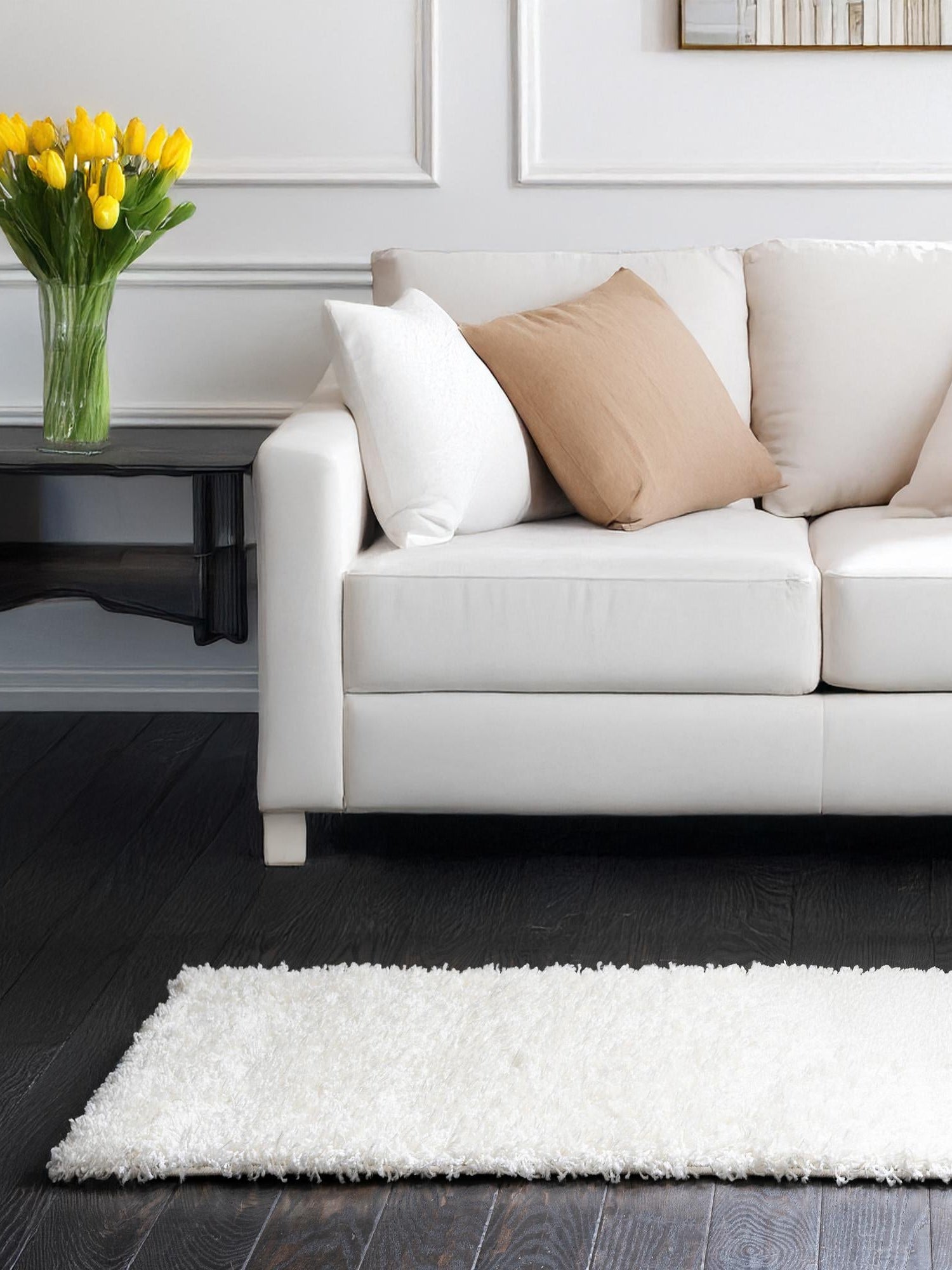 Snow White 2' 7 x 10' Solid Shag Runner Area Rug Thick Soft Touch Fluffy & Plush Shaggy Pile Durable Minimalist Carpet for Classic Interior Design for Sale at Rug Engine
