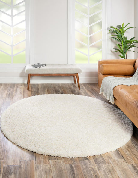 Snow White 3' 1 x 3' 1 Solid Shag Round Area Rug Thick Soft Touch Fluffy & Plush Shaggy Pile
