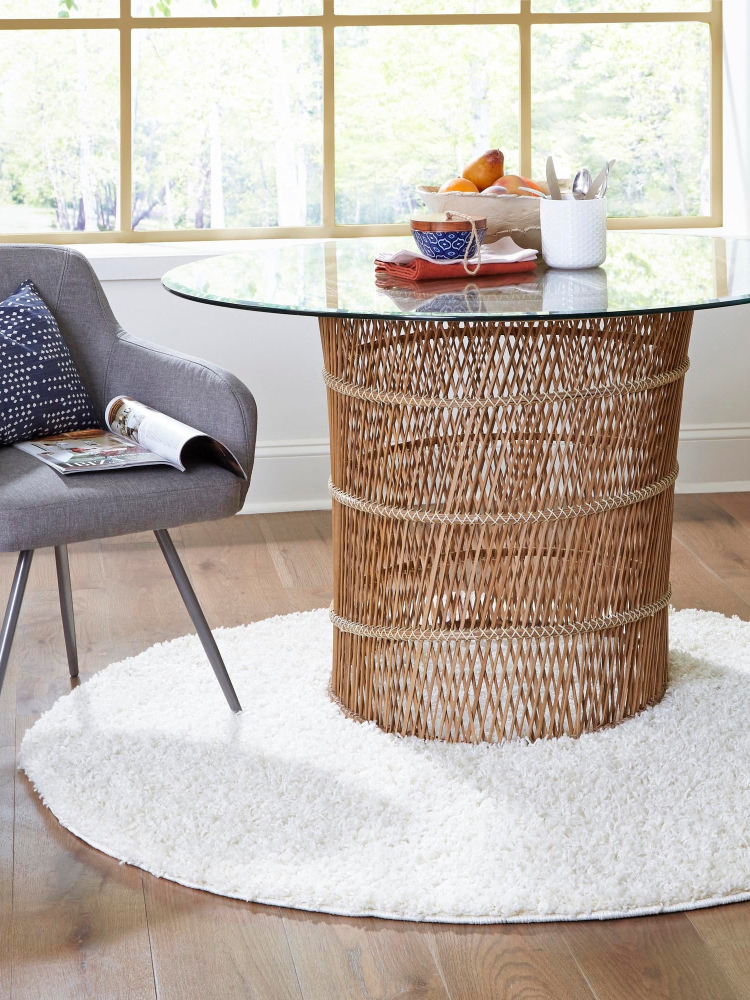 Snow White 12' 4 x 12' 4 Solid Shag Round Area Rug Thick Soft Touch Fluffy & Plush Shaggy Pile Durable Minimalist Carpet for Classic Interior Design for Sale at Rug Engine