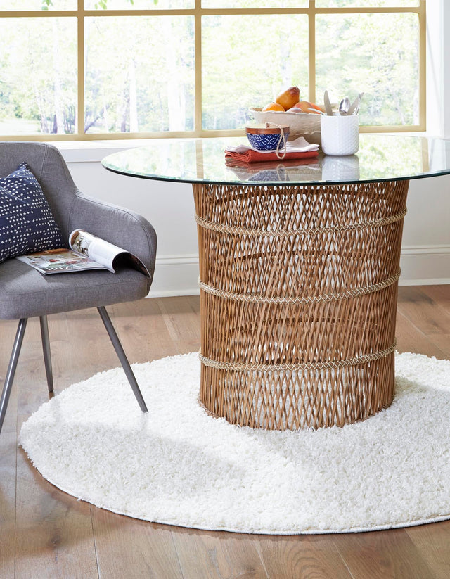Snow White 3' 1 x 3' 1 Solid Shag Round Area Rug Thick Soft Touch Fluffy & Plush Shaggy Pile