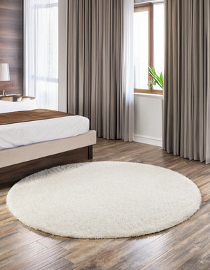 Snow White 3' 1 x 3' 1 Solid Shag Round Area Rug Thick Soft Touch Fluffy & Plush Shaggy Pile