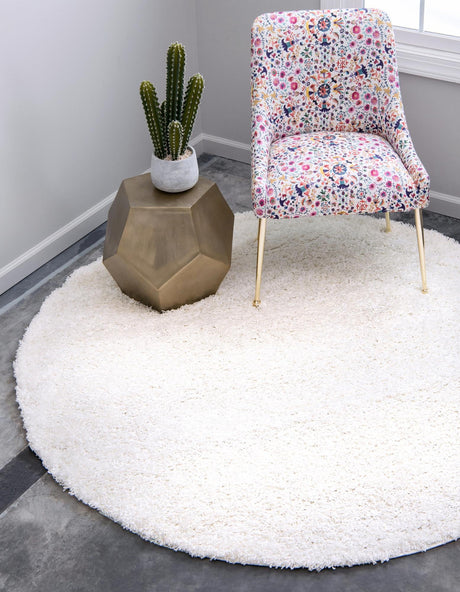 Snow White 7' 1 x 7' 1 Solid Shag Round Area Rug Thick Soft Touch Fluffy & Plush Shaggy Pile Durable Minimalist Carpet for Classic Interior Design for Sale at Rug Engine