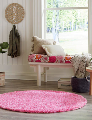 Taffy Pink 7' 10 x 7' 10 Solid Shag Round Area Rug Thick Soft Touch Fluffy & Plush Shaggy Pile