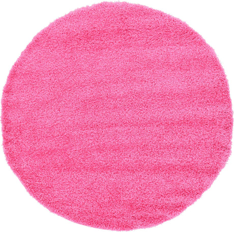 Taffy Pink 6' 1 x 6' 1 Solid Shag Round Area Rug Thick Soft Touch Fluffy & Plush Shaggy Pile