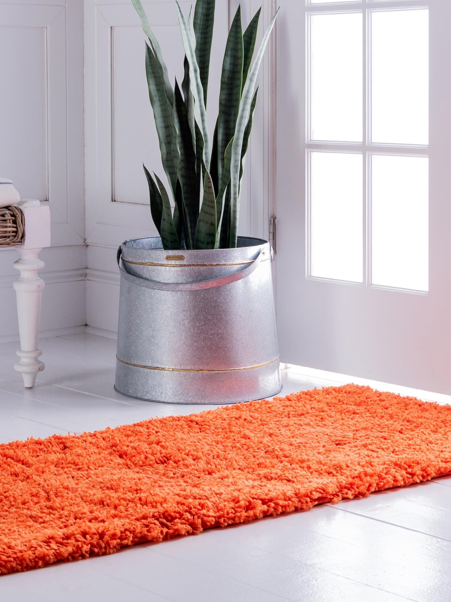 Tiger Orange 2' 7 x 16' 5 Solid Shag Runner Area Rug Thick Soft Touch Fluffy & Plush Shaggy Pile Durable Minimalist Carpet for Classic Interior Design for Sale at Rug Engine