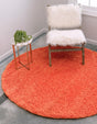 Tiger Orange 7' 1 x 7' 1 Solid Shag Round Area Rug Thick Soft Touch Fluffy & Plush Shaggy Pile Durable Minimalist Carpet for Classic Interior Design for Sale at Rug Engine