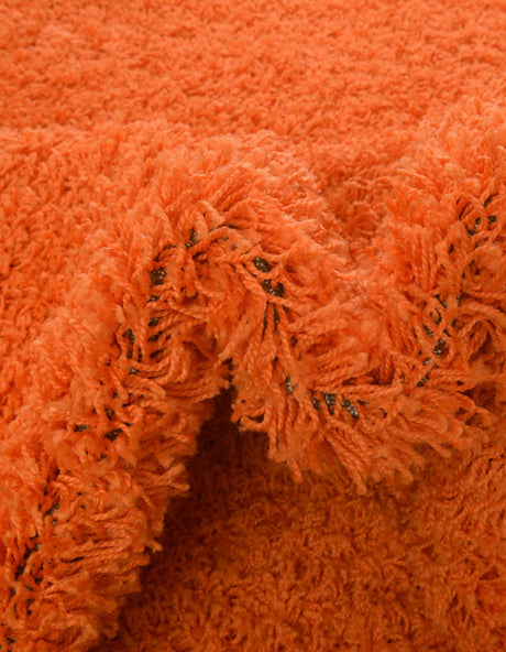 Tiger Orange 7' 10 x 7' 10 Solid Shag Round Area Rug Thick Soft Touch Fluffy & Plush Shaggy Pile Durable Minimalist Carpet for Classic Interior Design for Sale at Rug Engine