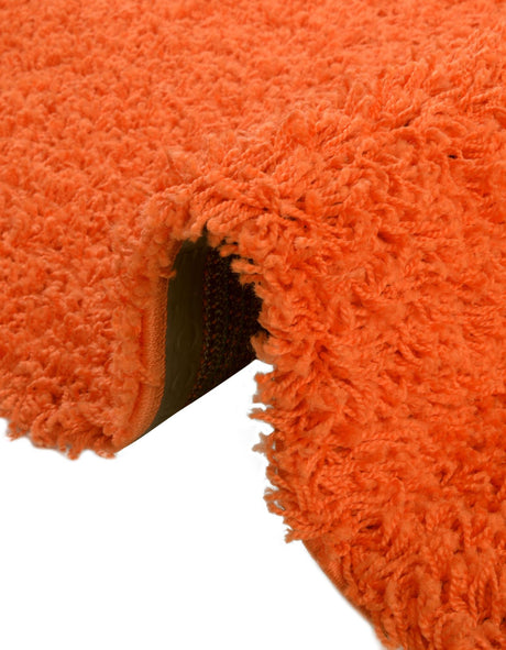 Tiger Orange 7' 1 x 7' 1 Solid Shag Round Area Rug Thick Soft Touch Fluffy & Plush Shaggy Pile Durable Minimalist Carpet for Classic Interior Design for Sale at Rug Engine
