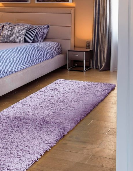 Lilac 2' 7 x 13' 1 Solid Shag Runner Area Rug Thick Soft Touch Fluffy & Plush Shaggy Pile Durable Minimalist Carpet for Classic Interior Design for Sale at Rug Engine