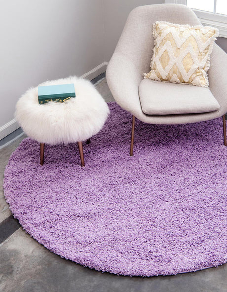 Lilac 6' 1 x 6' 1 Solid Shag Round Area Rug Thick Soft Touch Fluffy & Plush Shaggy Pile